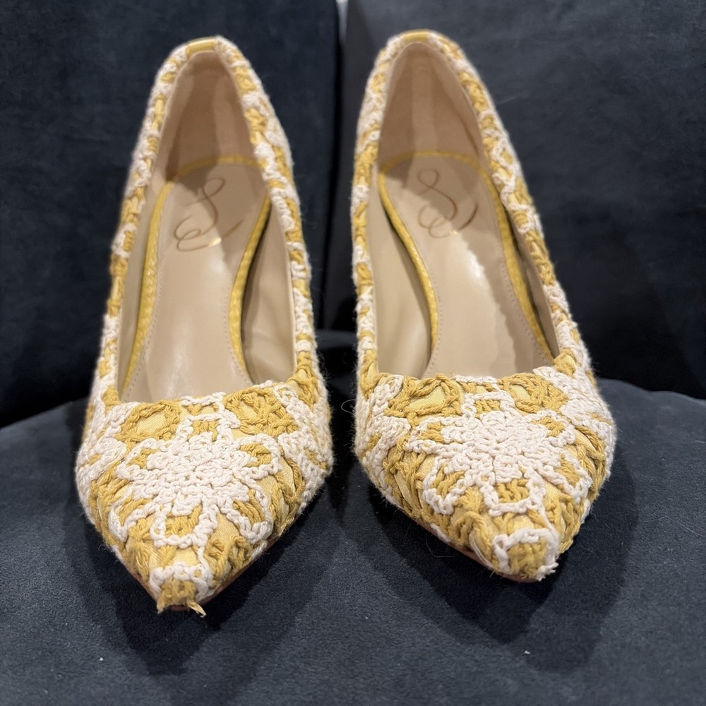 Sam Edelman Hazel Crocheted Stiletto Pumps Desert Sun Ivory 7.5 - Picture 5 of 12